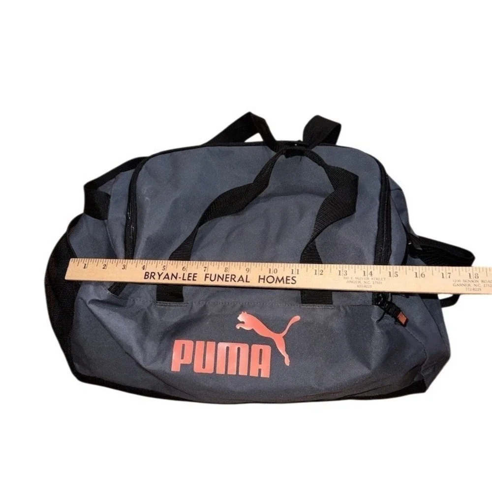PUMA Duffel Gym Bag Unisex Medium Gray Black Shoulder Strap Shoe Pocket athletic